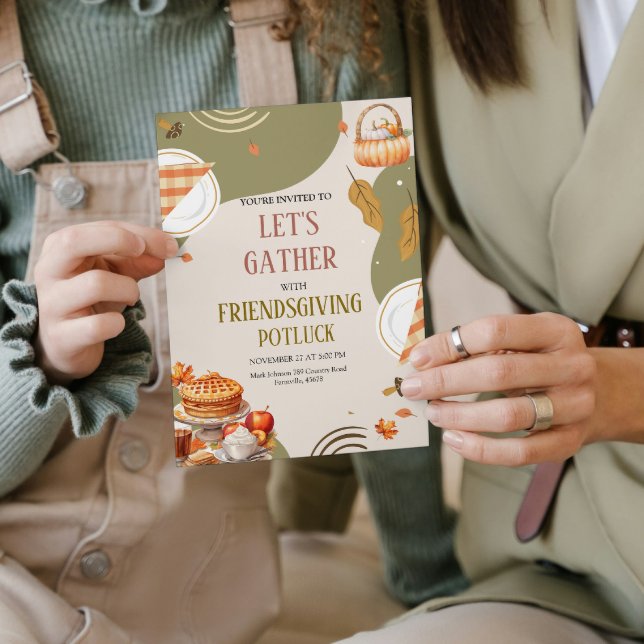 Lasst uns Friendsgiving Potluck Thanksgiving samme Einladung (Let's Gather Friendsgiving Potluck Thanksgiving Invitation  party friends )