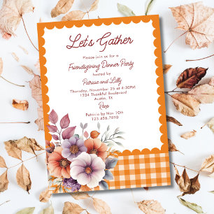 Lasst uns Gather Gingham Friendsgiving-Erntedank Einladung