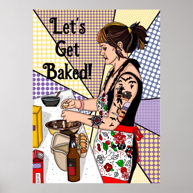 Lasst uns gebackenen Pop Art Tattoo Lady Backen Poster (Vorne)