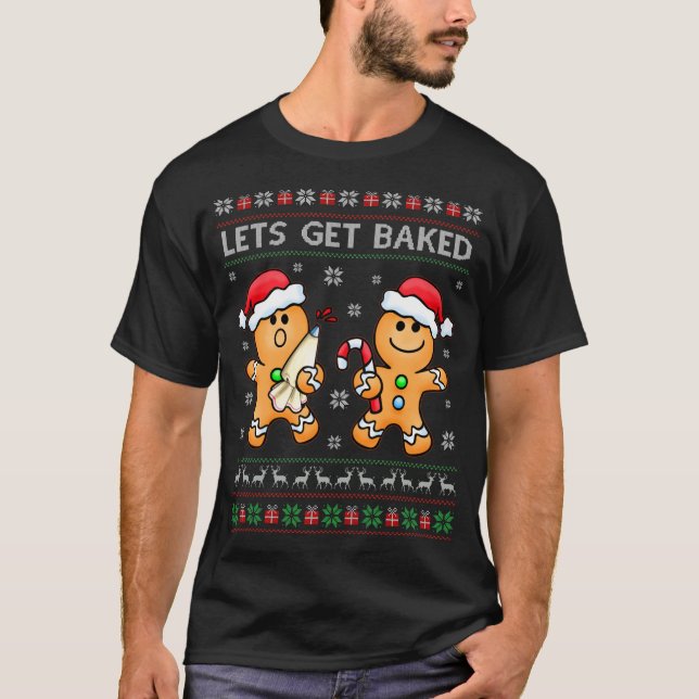 Lasst uns gebackenes Lebkuchen Mann Keks Weihnacht T-Shirt (Vorderseite)