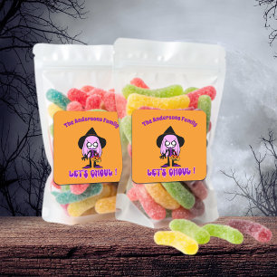 Lasst uns Ghoul Funny Halloween Trick Leckereien H Quadratischer Aufkleber