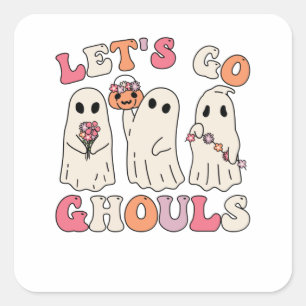 Lasst uns Ghouls gehen - Groovy Geist mit Vintage Quadratischer Aufkleber