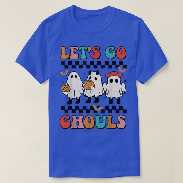 Lasst uns Ghouls Groovy Retro Spooky Season Ghost  T-Shirt (Design vorne)