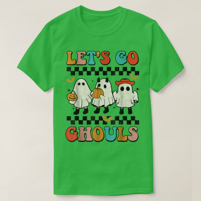 Lasst uns Ghouls Groovy Retro Spooky Season Ghost  T-Shirt (Design vorne)