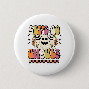 Lasst uns Ghouls Retro Blumengeister Groovy Hallow Button