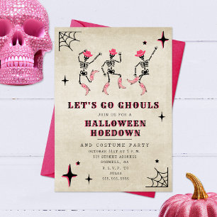 Lasst uns Ghouls Skeleton Pink Halloween-Party geh Einladung
