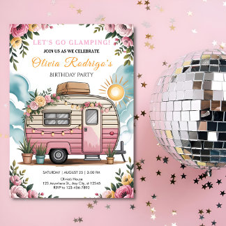 Lasst uns Glamping gehen Mädchen Boho Camper Gebur Einladung