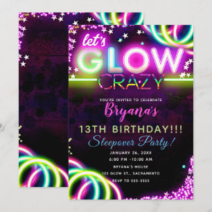 Lasst uns GLOW Crazy Neon Leuchtende Geburtstagspa Einladung