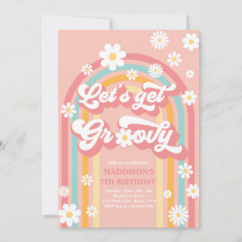 Lasst uns Groovy Boho Daisy Rainbow zum Geburtstag Einladung