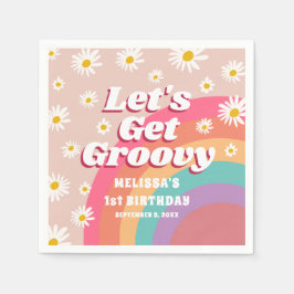 Lasst uns Groovy Daisy Rainbow Retro Geburtstag ho Serviette