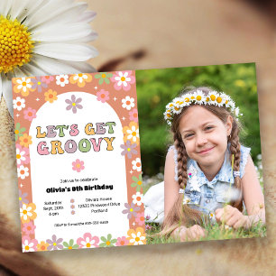 Lasst uns Groovy Girls Hippie FotoBirthday Party h Einladung