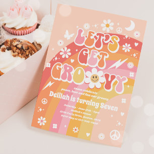 Lasst uns Groovy Hippie Rainbow 70er Birthday Part Einladung