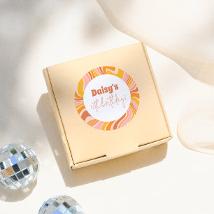 Lasst uns Groovy Pink Retro Girl Geburtstagsparty Runder Aufkleber