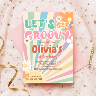 Lasst uns Groovy Retro Boho Sunshine zum Geburtsta Einladung