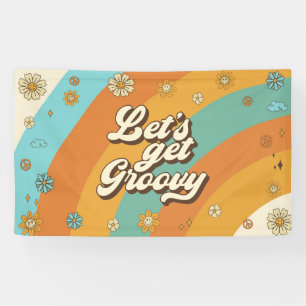 Lasst uns Groovy Retro Rainbow 1. Geburtstag bekom Banner