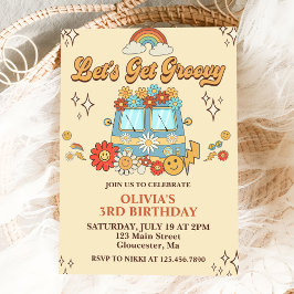 Lasst uns Groovy Retro Rainbow 3. Geburtstag holen Einladung