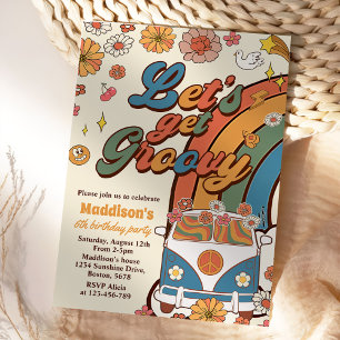 Lasst uns Groovy Retro Rainbow 6. Geburtstag bekom Einladung