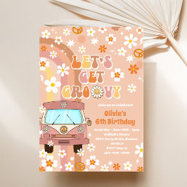 Lasst uns Groovy Retro Rainbow 6. Geburtstag bekom Einladung