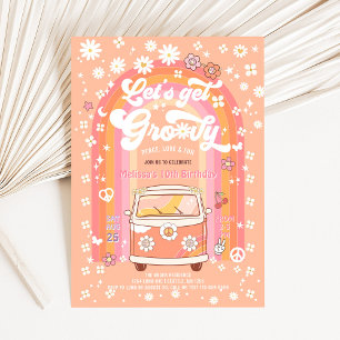 Lasst uns Groovy Van Bus Regenbogen Van Geburtstag Einladung