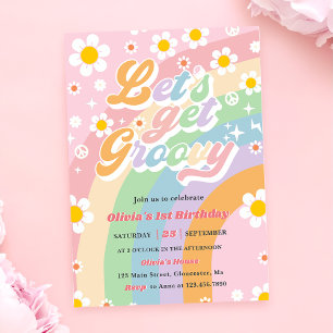 Lasst uns Groovy Vintage Blumenmädchen zum Geburts Einladung