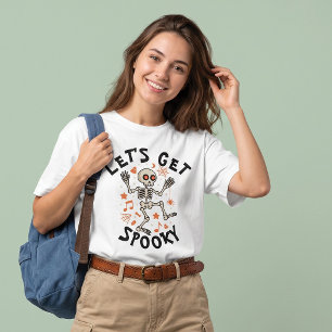 Lasst uns Gruseliger Tanzender Skelett Halloween T-Shirt