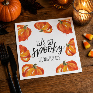 Lasst uns Gruseliger Wasserfarben-Kürbis Halloween Serviette