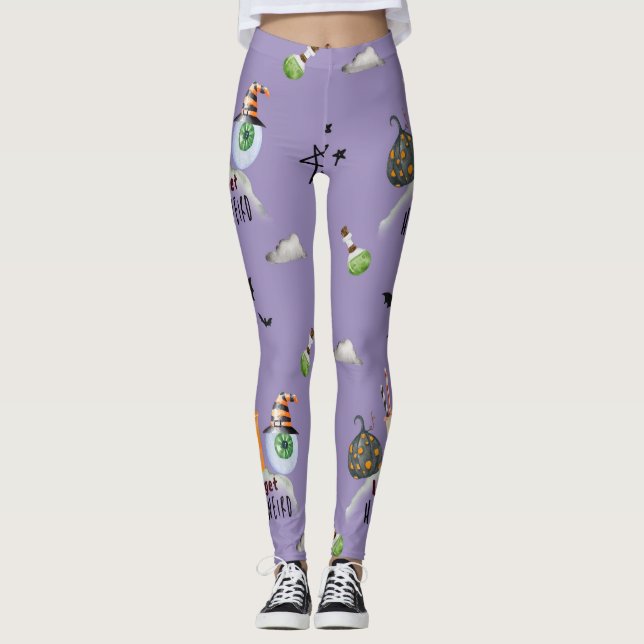 "Lasst uns Hallo-komisch" Funky Halloween Lila Leggings (Vorderseite)