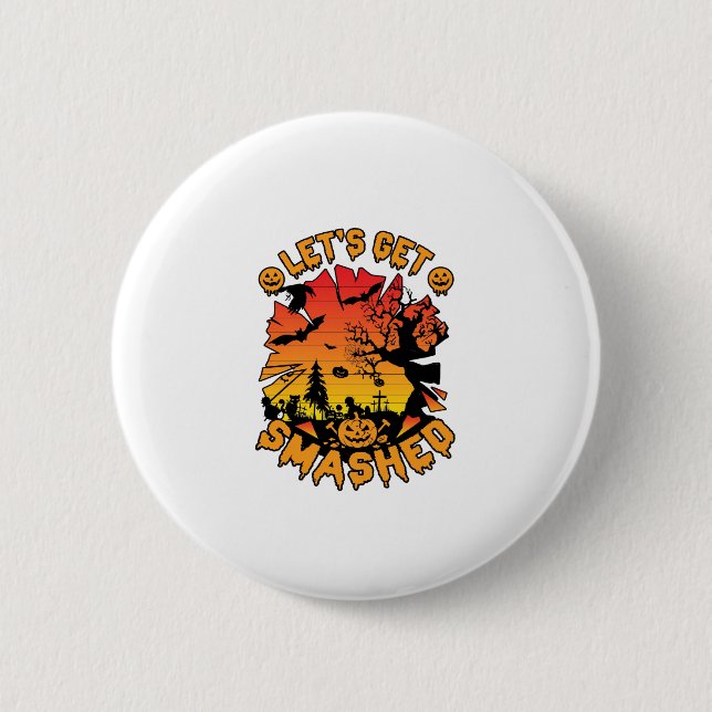 Lasst uns Halloween-Kürbis Gruseliger Baum Flederm Button (Vorderseite)