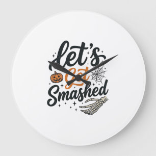 Lasst uns Halloween-Kürbis zertrümmern Große Wanduhr