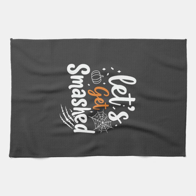Lasst uns Halloween-Party-Design zerschmettern Geschirrtuch (Horizontal)