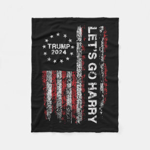 Lasst uns Harry Funny Trump 2024 Flag Vintag gehen Fleecedecke