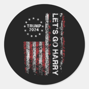 Lasst uns Harry Funny Trump 2024 Flag Vintag gehen Runder Aufkleber