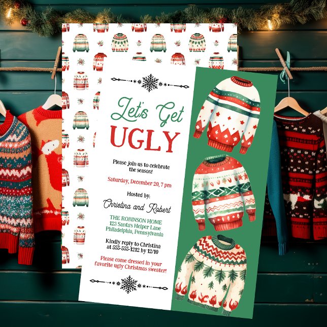 Lasst uns hässliches Weihnachts-Sweater-Party beko Einladung ("Let's Get Ugly" Ugly Christmas Sweater Party Invitation)