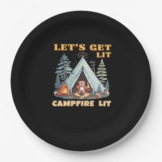 Lasst uns hingehen. Campfire Lit. Camping Quotes-K Pappteller (Vorderseite)