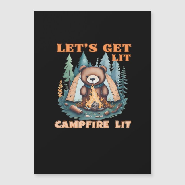 Lasst uns hingehen. Campfire Lit. Zelt Camping Cla Magnetkarte (Vorderseite)