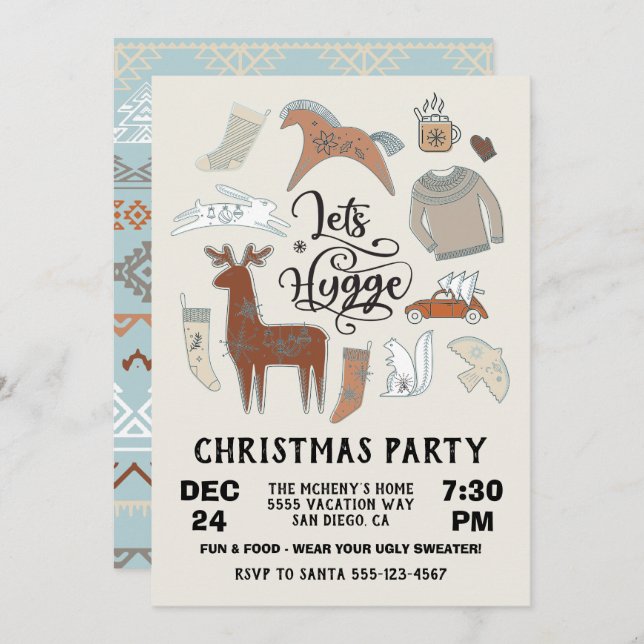 Lasst uns Hygge Cosy Winter Weihnachts-Party Einladung (Vorne/Hinten)