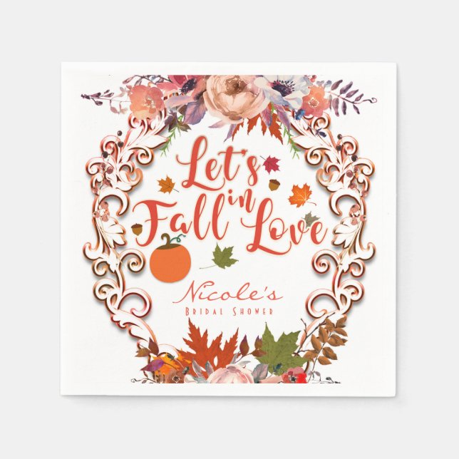 Lasst uns in der Liebe Herbstblütenhochzeit fallen Serviette (Vorderseite)