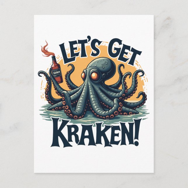 Lasst uns Kraken Funny Rum trinken Kratopus bekomm Postkarte (Vorderseite)