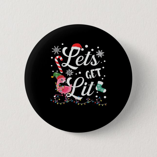 Lasst uns Lit Adult Flamingo Weihnachten Button (Vorderseite)