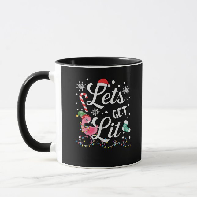 Lasst uns Lit Adult Flamingo Weihnachten Tasse (Links)