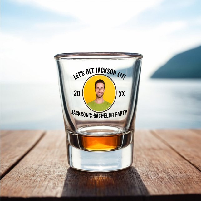 Lasst uns Lit Bachelor Party Shot Glass bekommen Schnapsglas (Photo Bachelor Party Shot Glass, Let's Get The Groom Lit!)