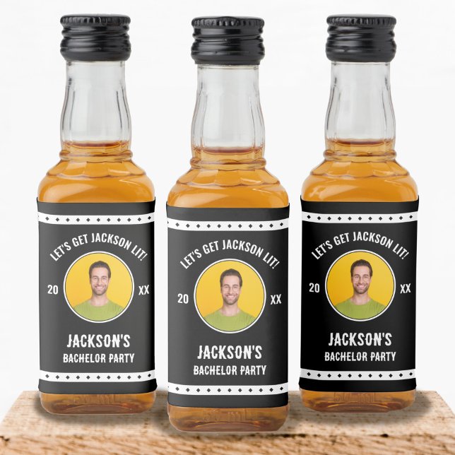 Lasst uns Lit Foto Bachelor Party machen Alkoholflaschenetikett (Let's Get Lit Photo Bachelor Party Mini Liquor Bottle Label)