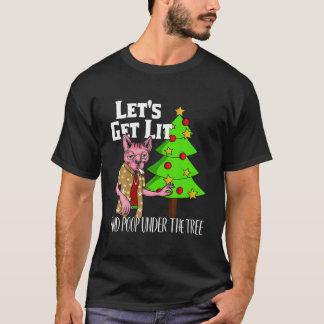 Lasst uns Lit Funny Christmas Pajamas Stoner Kitty T-Shirt