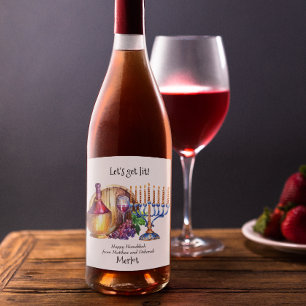 Lasst uns Lit Hanukkah Funny Geschenk Wein holen Weinetikett