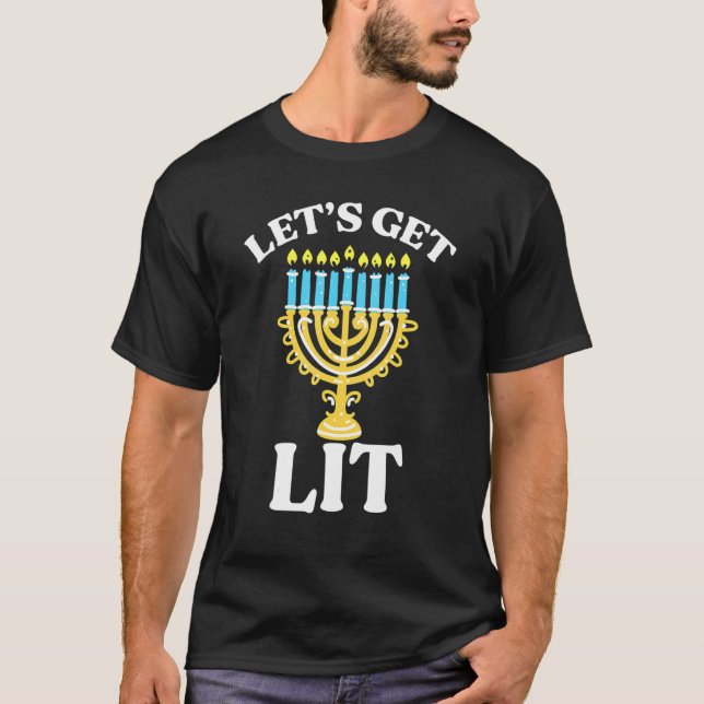 Lasst uns Lit Hanukkah Shirt Jew Menorah jüdischen (Vorderseite)