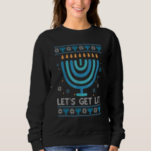 Lasst uns Lit Menorah jüdischen Ugly Hanukkah Chan Sweatshirt