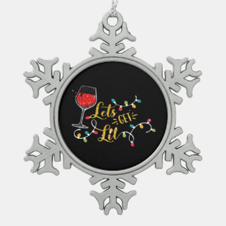Lasst uns Lit Weingläser Weihnachtsbeleuchtung Dri Schneeflocken Zinn-Ornament