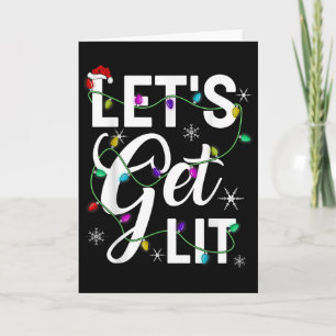 Lasst uns lustige Weihnachtsbeleuchtung Xmas Tee m Karte