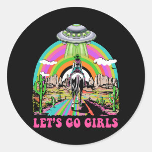 Lasst uns Mädchen Retro Space Wüste Cowgirl Bachel Runder Aufkleber