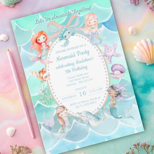 Lasst uns Mermaids zusammen Mermaid Party Geburtst Einladung (Von Creator hochgeladen)